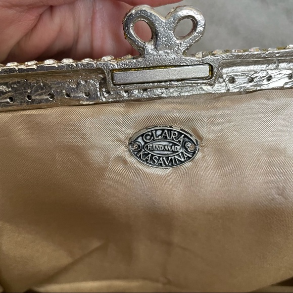 Clara Kasavina Cream Python Crystal Encrusted Bow Closure Evening Bag/Clutch - Picture 9 of 12